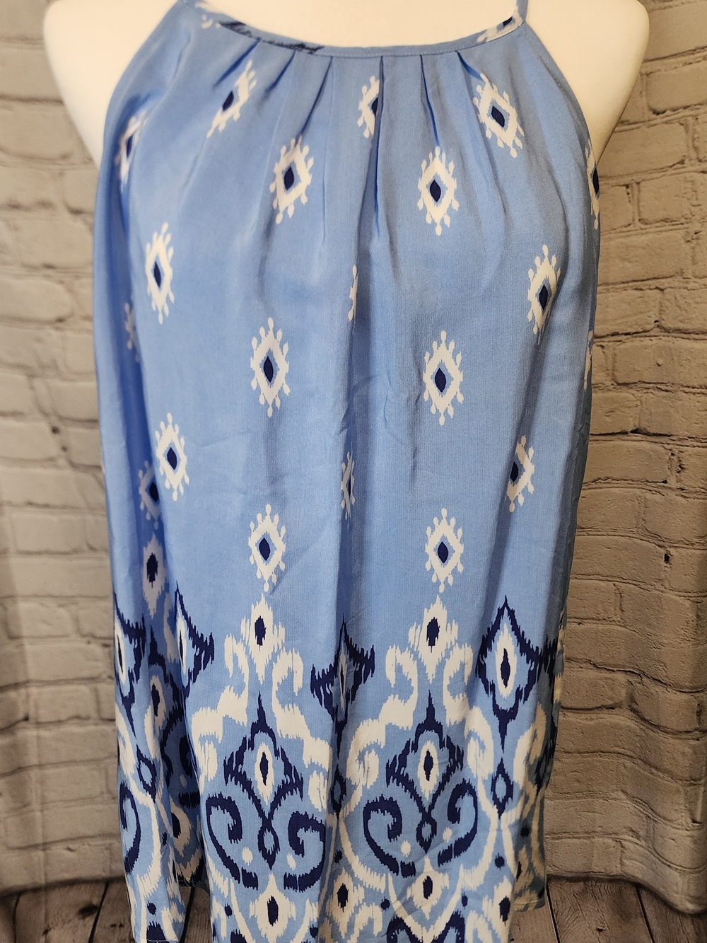 Southern Tide Light Blue Tank with Navy & White Ikat Motif